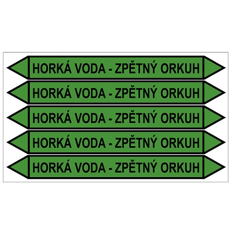 Značení potrubí, horká voda - zpětný okruh